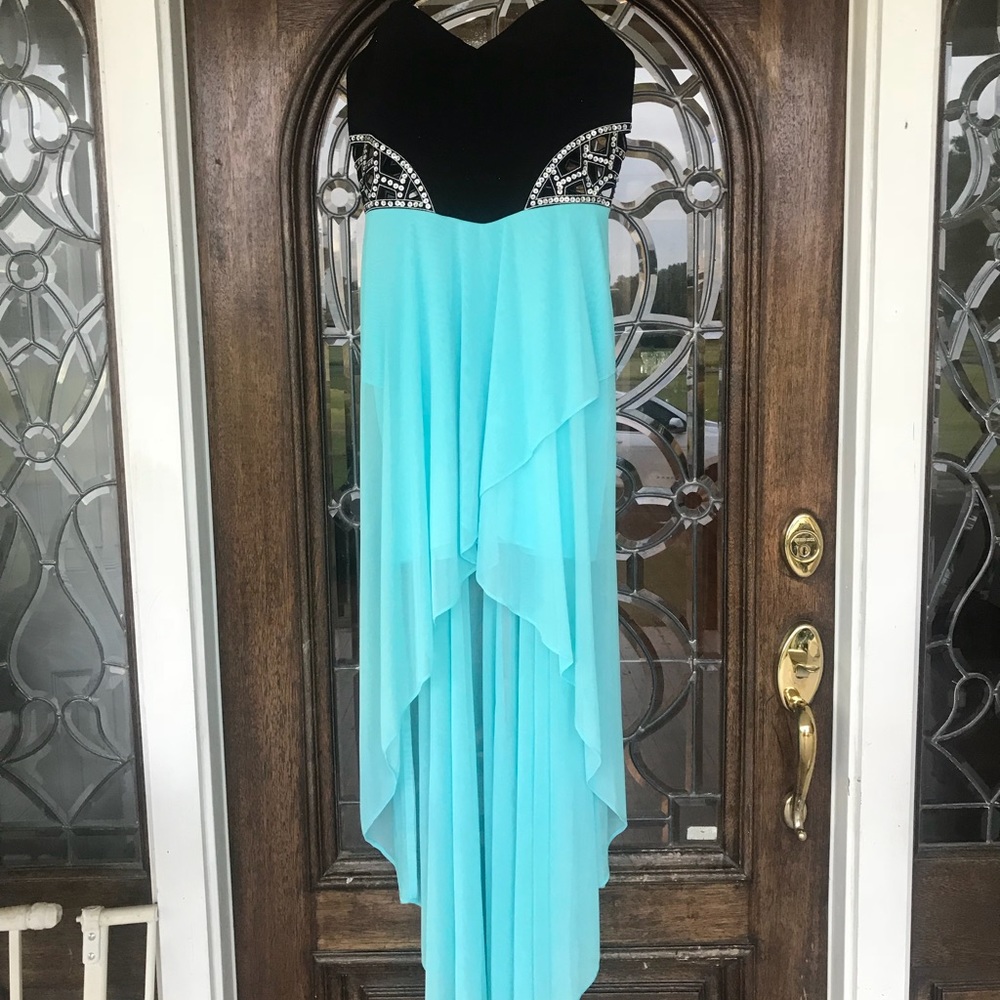 Blue and blue high low homecoming dress
